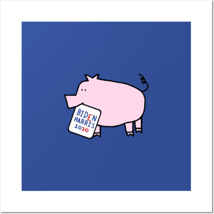 Small Pig with Biden Harris Sign Posters and Art